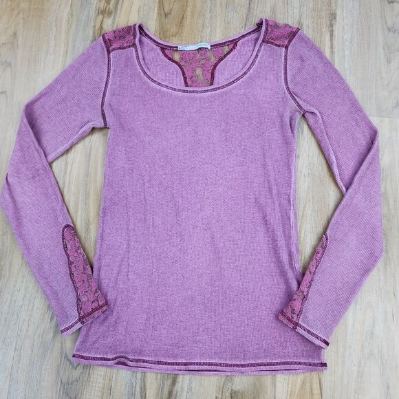 🍑Maurices Maroon Lace & Thermal Knit Long Sleeve Top Medium - Picture 1 of 10